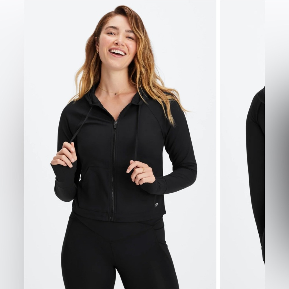 Brand NWT Fabletics Black Bailey Cropped Hoodie size Large